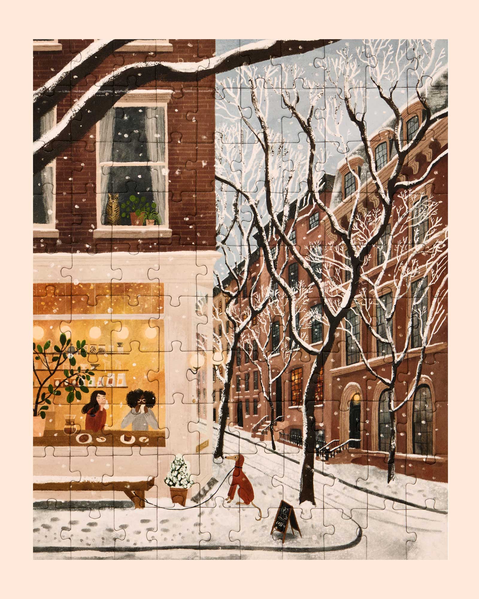 Coffee in the West Village 100 Piece Mini Puzzle by Ordinary Habit Overhead Detail
