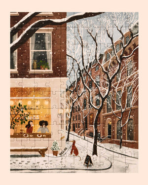 Coffee in the West Village 100 Piece Mini Puzzle by Ordinary Habit Overhead Detail
